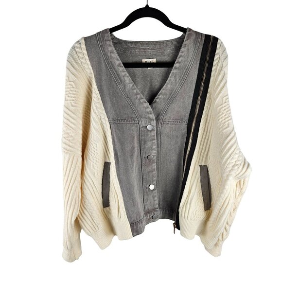 POL Jackets & Blazers - Pol Jacket Size Small Zipper Detail, Denim With Sweater Material Cream & Gray